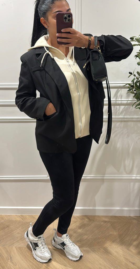 SIA | VESTE BLAZER AVEC CAPUCHE NOIR