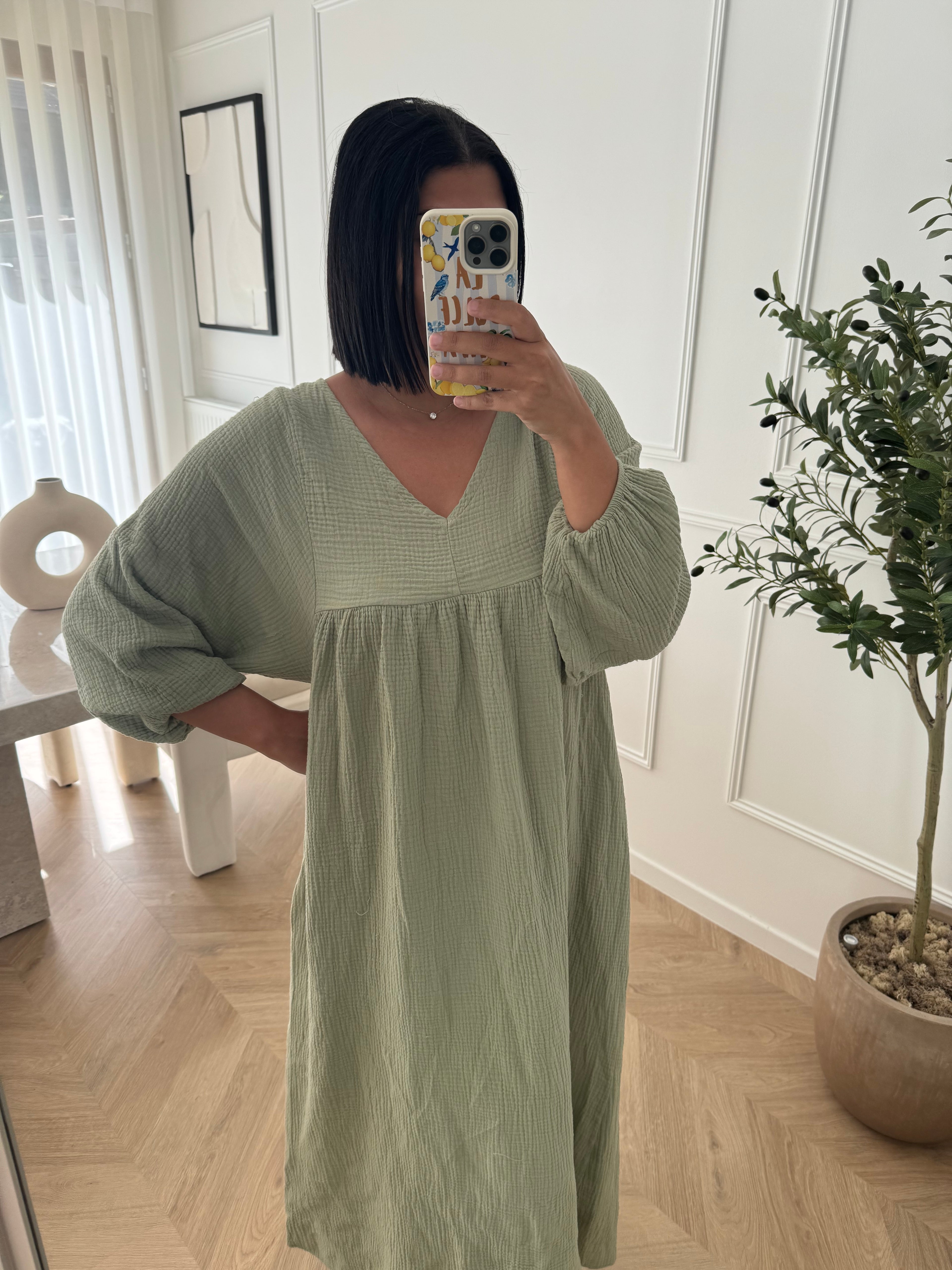 GAZ | ROBE GAZ DE COTON OLIVE