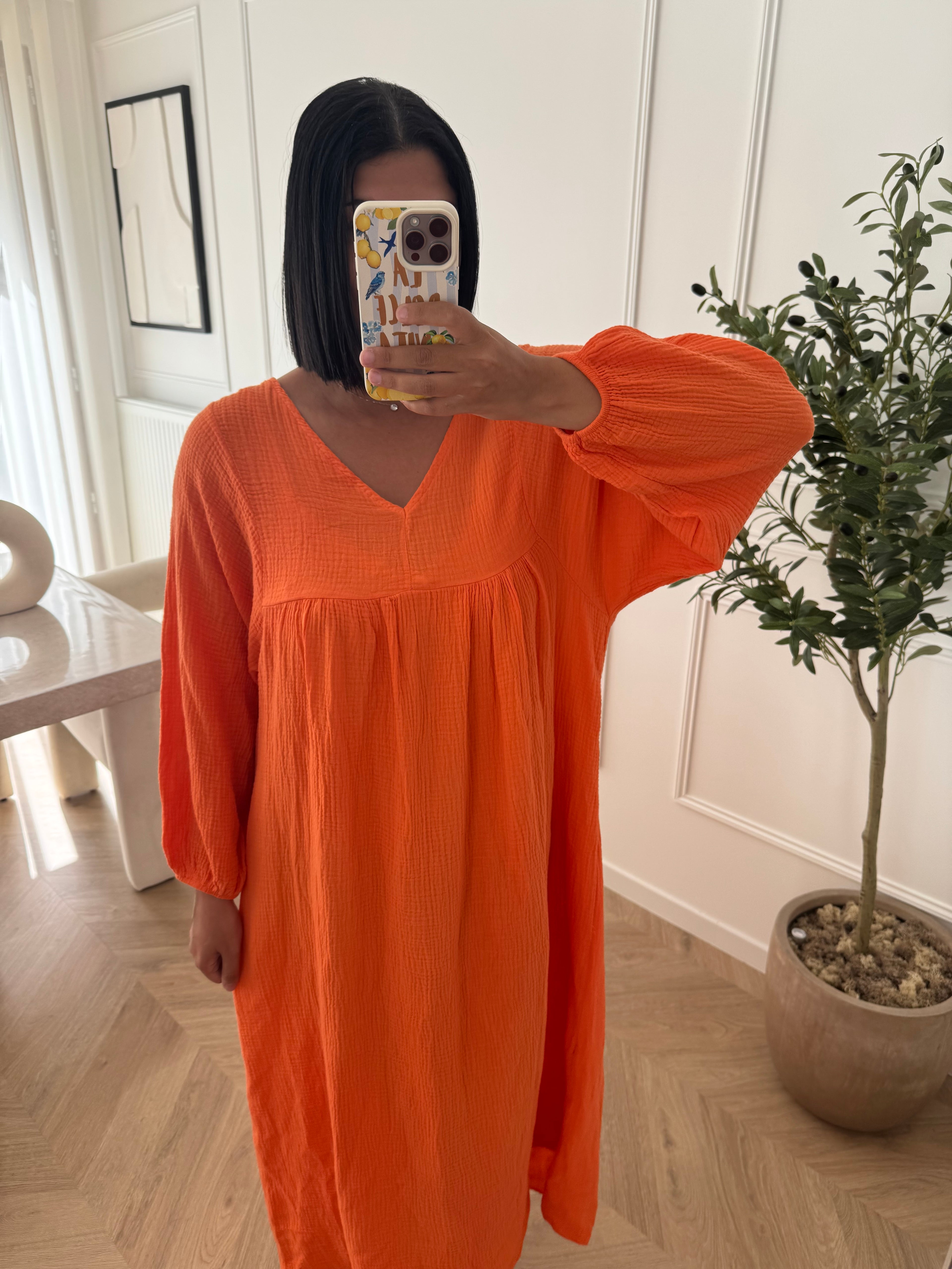 GAZ | ROBE GAZ DE COTON ORANGE